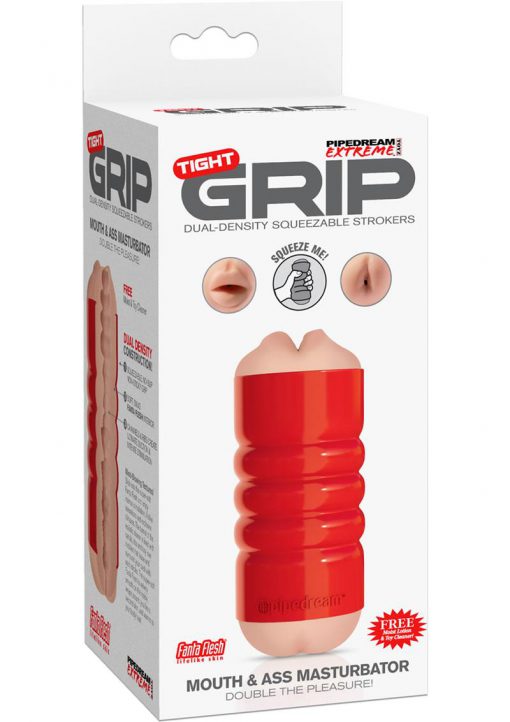 Pipedream Extreme Tight Grip Dual Density Squeezable Mouth and Ass Masturbator Red