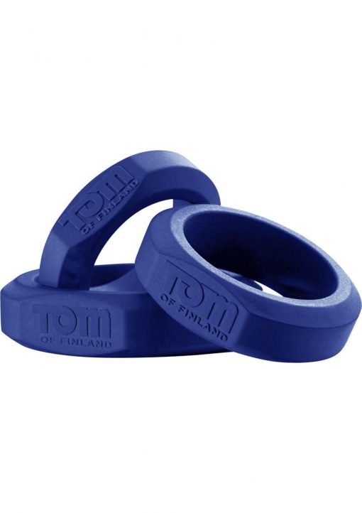 Tom Of Finland 3 Piece Silicone Cock Ring Set Blue