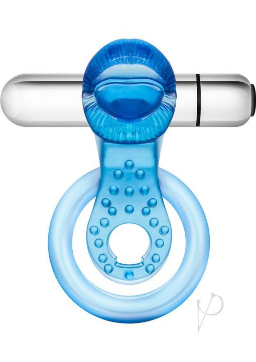 Stay Hard 10 Function Vibrating Tongue Cock Ring Waterproof Blue