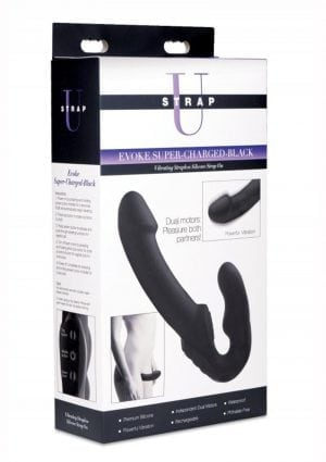 Strap U Evoke Super Charged Silicone Vibrating Strapless Strap On Waterproof Black