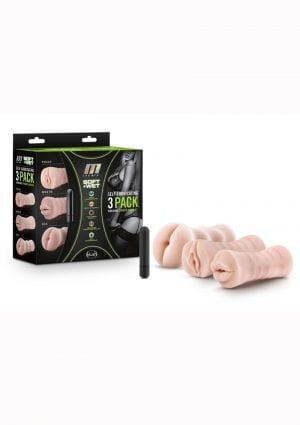 M for Men Self-Lubricating Vibrating Masturbator (3 Pack) Vanilla