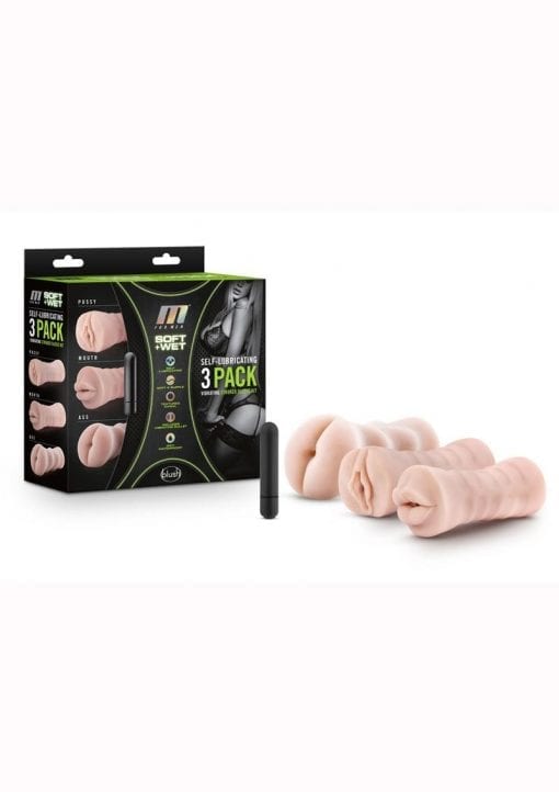 M for Men Self-Lubricating Vibrating Masturbator (3 Pack) Vanilla