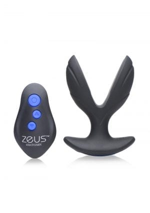 Zeus Electro-Spread 64X Vibrating & E-Stim Silicone Rechargeable Butt Plug With Remote Control - Black
