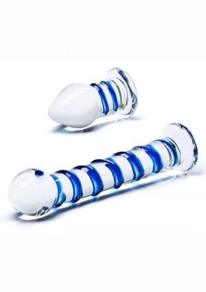Glas Swirly Dildo & Buttplug Set - Clear/Blue