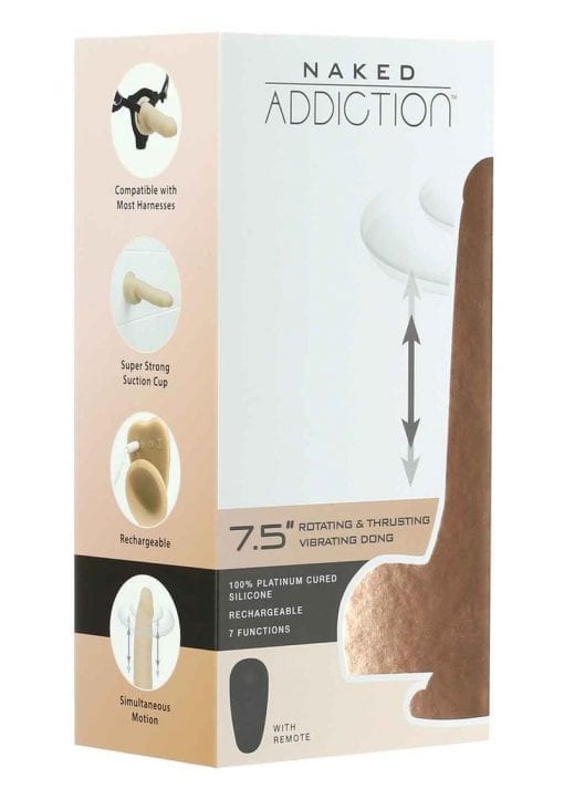 Naked Addiction Silicone Rechargeable Vibrating and Rotating Dildo 7.5in - Vanilla