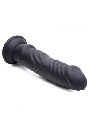 Zeus Vibrating & E-Stim Rechargeable Silicone Dildo With Remote Control 7.9in- Black