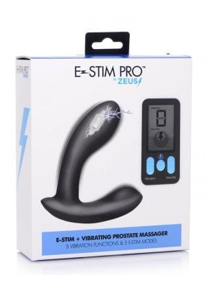 Zeus Vibrating & E-Stim Silicone Rechargeable Prostate Massager With Remote Control - Black