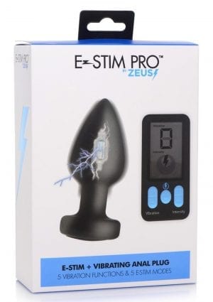 Zeus Vibrating & E-Stim Silicone Rechargeable Anal Plug With Remote Control - Black