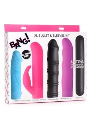 Bang! 4-In-1 XL Silicone Rechargeable Bullet Vibrator & Sleeve Kit - Multi Color