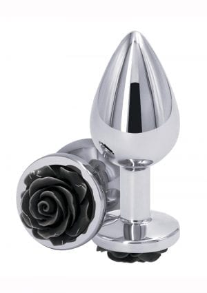 Rear Assets Rose Aluminum Anal Plug - Medium - Black