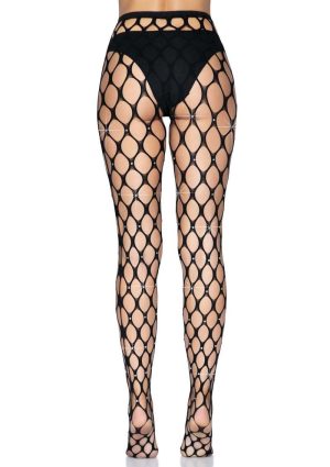 Leg Avenue Rhinestone Jumbo Pothole Net Tights - OS - Black