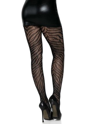 Leg Avenue Zebra Net Tights - OS - Black