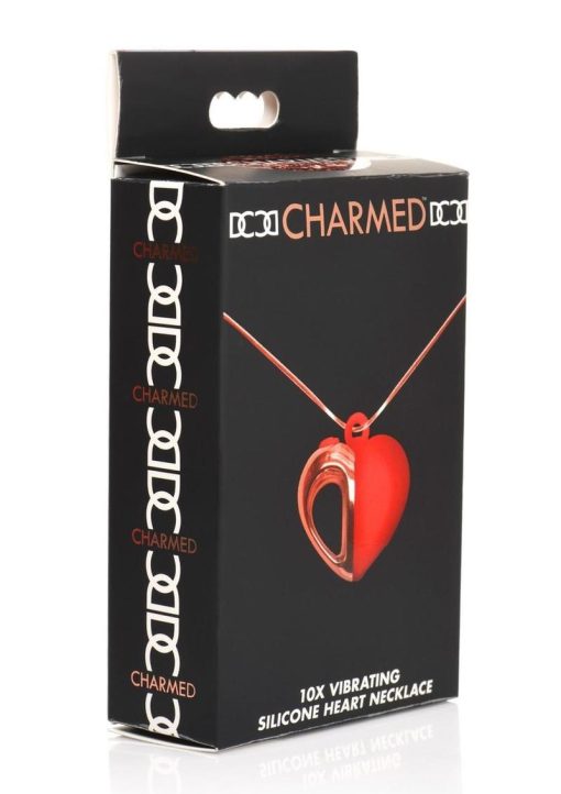 Charmed 10X Vibrating Silicone Heart Necklace Rechargeable Stimulator - Red/Rose Gold