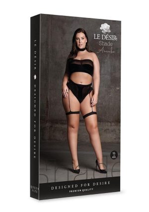 Bandeau Top and Panty with Garters - Queen - Black