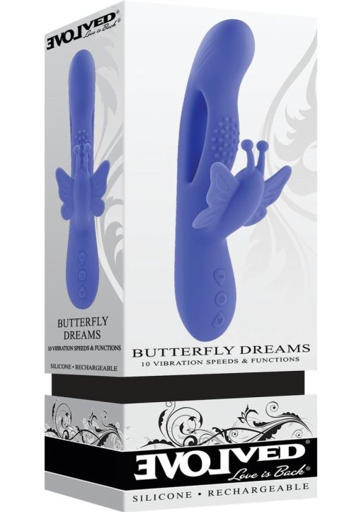 Butterfly Dreams Rechargeable Silicone Rabbit Vibrator - Blue