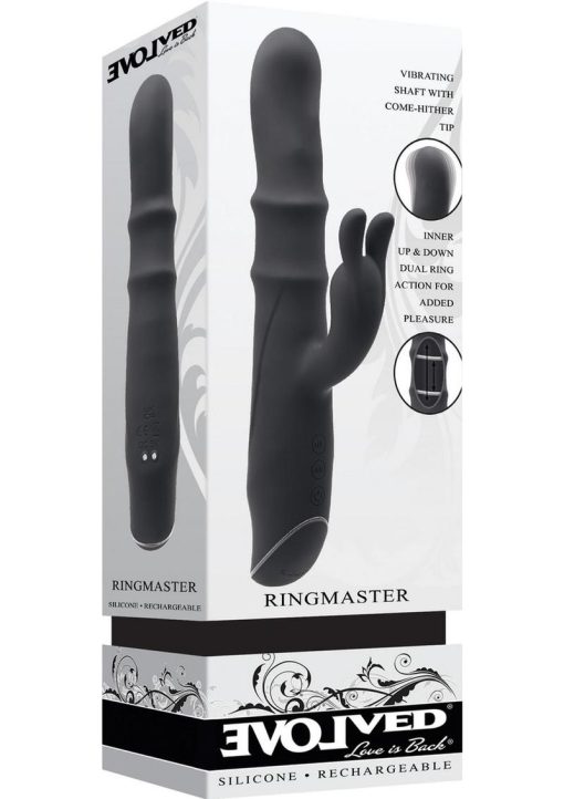 Ringmaster Rechargeable Silicone Rabbit Vibrator - Black