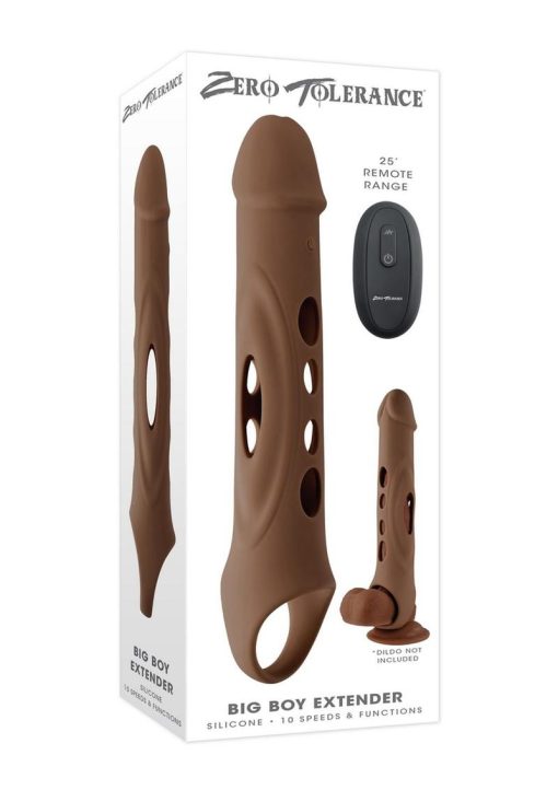 Zero Tolerance Big Boy Extender Rechargeable Silicone Penis Extension with Remote Control - Chocolate