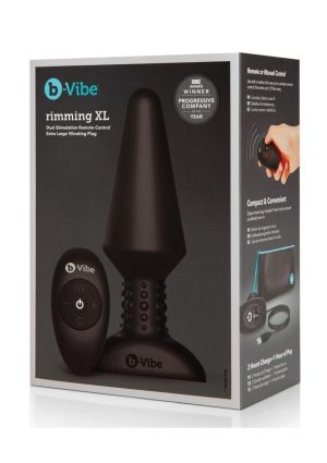 B-Vibe Rimming XL Rechargeable Silicone Anal Plug with Remote Control - XLarge - Black