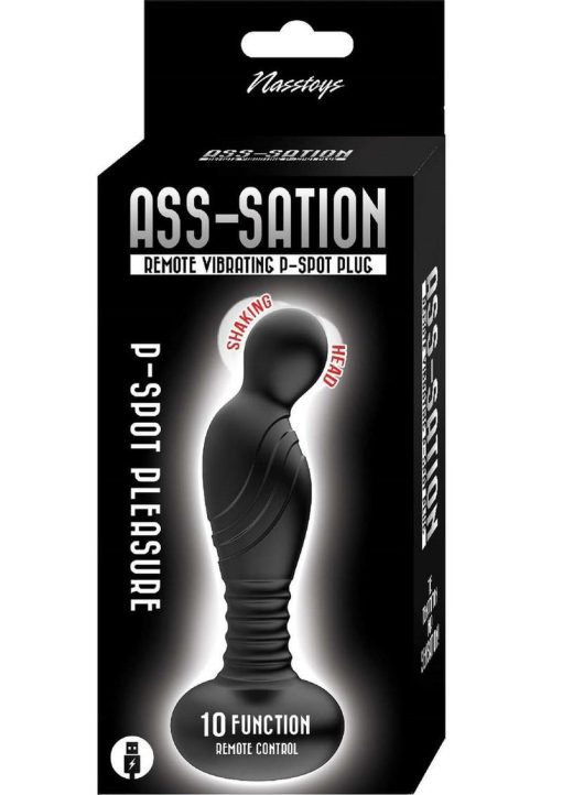 Ass-Sation Vibrating Rechargeable Silicone P-Spot Plug with Remote Control - Black