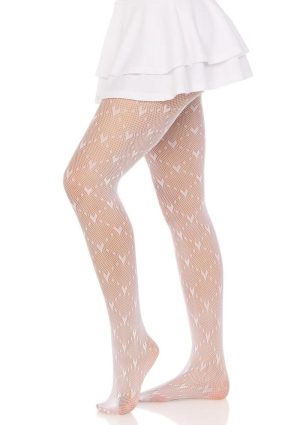 Leg Avenue Love Struck Heart Net Tights - OS - White