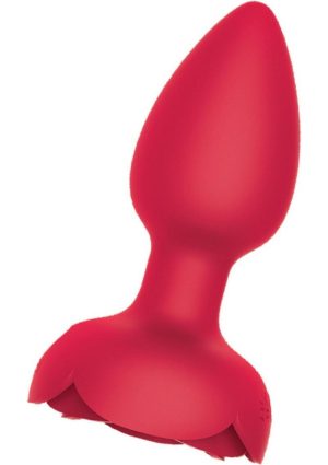 Wet Dreams Rosebud Tushy Light Silicone Butt Plug with Remote Control - Red