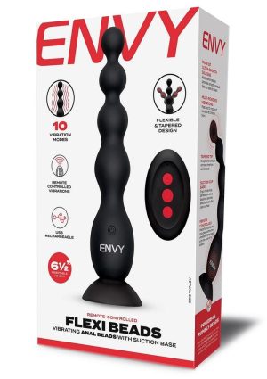 Envy Toys Flexi Beads Rechargeable Silicone Vibrating Anal Beads with Suction Base and Remote Control - Black