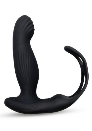 Envy Toys Tapper Rechargeable Silicone P-Spot Vibrator and Dual Stamina Ring with Remote Control - Black