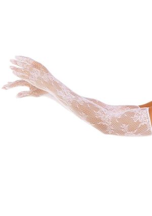 Leg Avenue Seamless Opera Length Floral Net Gloves - OS - White