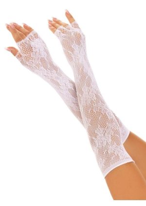 Leg Avenue Seamless Opera Length Floral Net Fingerless Gloves - OS - White
