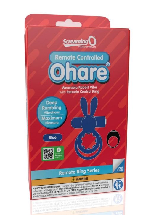Screaming O Ohare Rechargeable Silicone Vibrating Cock Ring with Remote Control - Blue