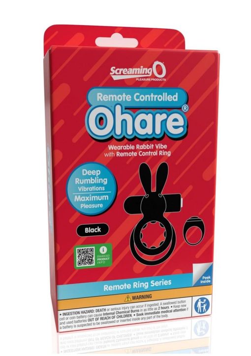 Screaming O Ohare Rechargeable Silicone Vibrating Cock Ring with Remote Control - Black