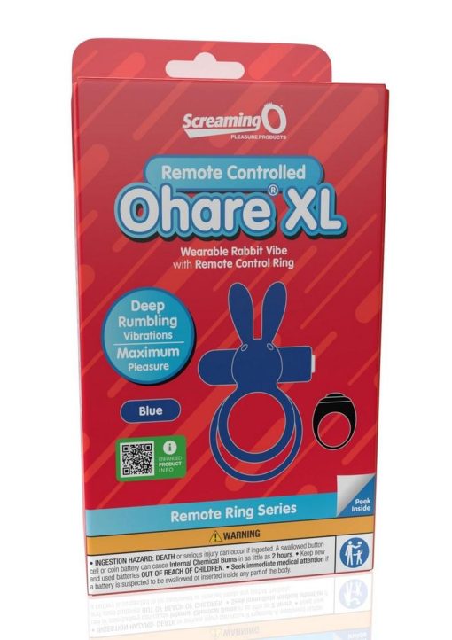 Screaming O Ohare XL Rechargeable Silicone Vibrating Cock Ring with Remote Control - Blue
