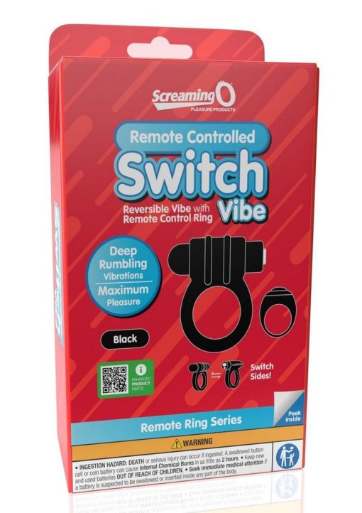 Screaming O Switch Silicone Rechargeable Vibrating Ring with Remote Control - Black