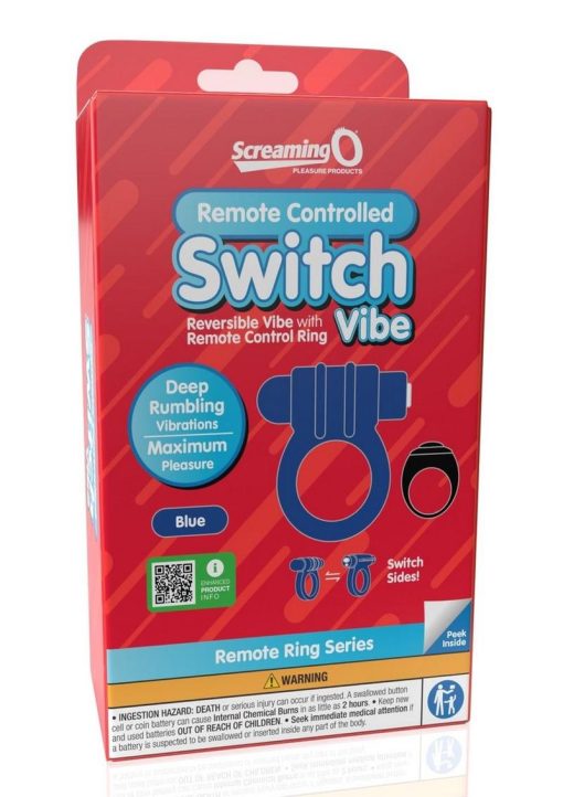 Screaming O Switch Silicone Rechargeable Vibrating Ring with Remote Control - Blue