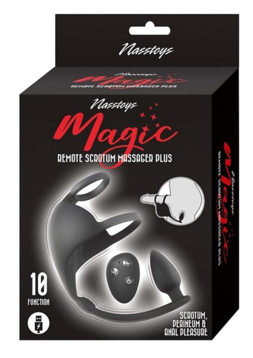 Magic Scrotum Massager Rechargeable Silicone Plug with Remote Control - Black