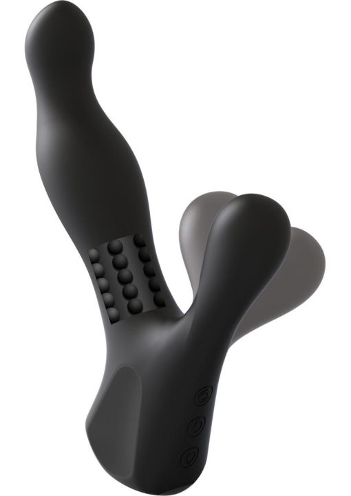 Kink Silicone Prostate Massager With Rotating Ridges Waterproof Black