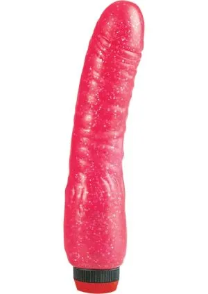 HOT PINKS CURVED PENIS JELLY DONG WITH GLITTER 8 INCH PINK