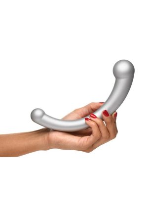 Master Series 10X Vibra-Crescent Rechargeable Silicone Vibrating Dual Ended Dildo - Silver