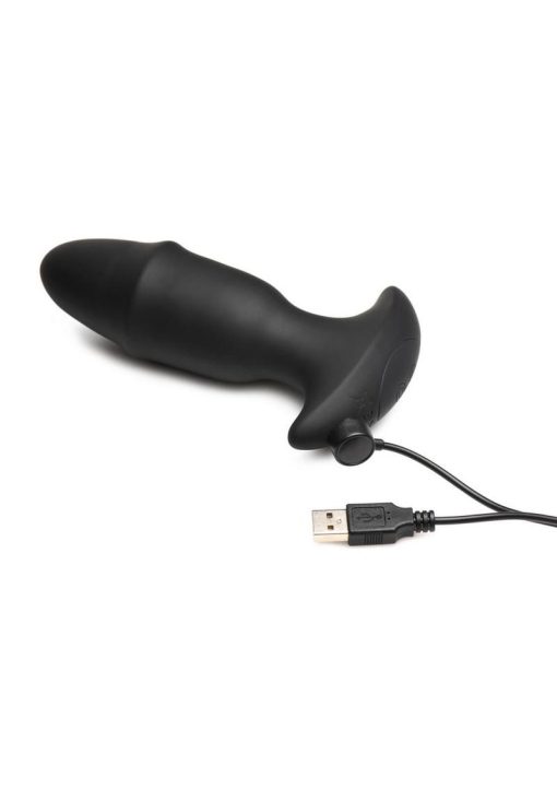 Thunder Plug Butt Slider 7x Sliding Ring Silicone Rechargeable Missle Plug with Remote Control - Black