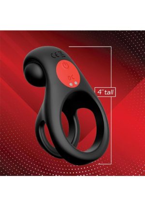 Red Dot Silicone Rechargeable Vibrating Cock Ring V2 with Remote Control - Black/Red