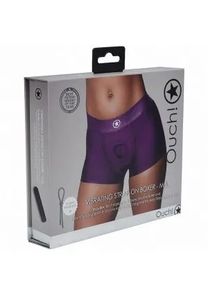 Ouch! Vibrating Strap-On Boxer with Rechargeable Bullet - M/L - Purple