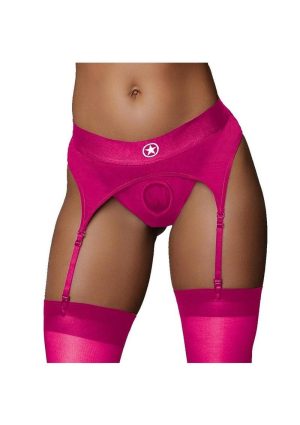 Ouch! Vibrating Strap-On Thong with Rechargeable Bullet - M/L - Pink