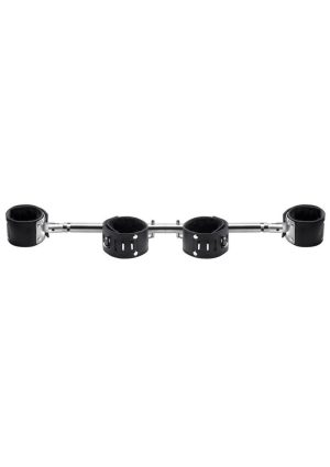 Strict Leather Adjustable Swiveling Spreader Bar with Leather Cuffs - Silver/Black