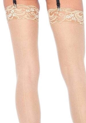 Leg Avenue Sheer Stocking with Back Seam Lace Top - OS - Nude