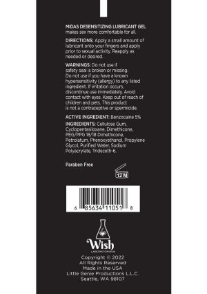 Wish Midas Desensitizing Water Based Lubricant 4oz