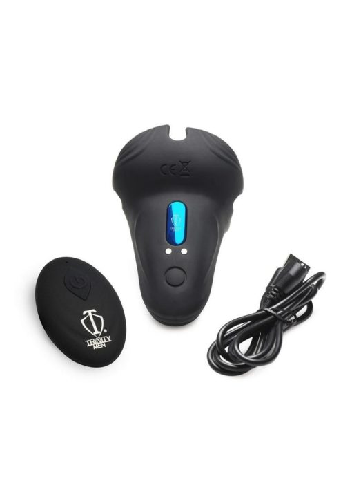 Trinity Men 10X Silicone Cock and Ball Ring with Taint Stim and Remote Control - Black