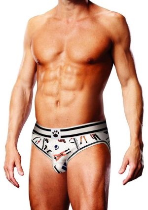 Prowler Leather Pride Open Brief - Extra Small - White/Black