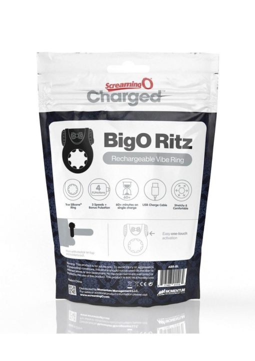 Charged BigO Ritz Rechargeable Vibrating Cock Ring - Black