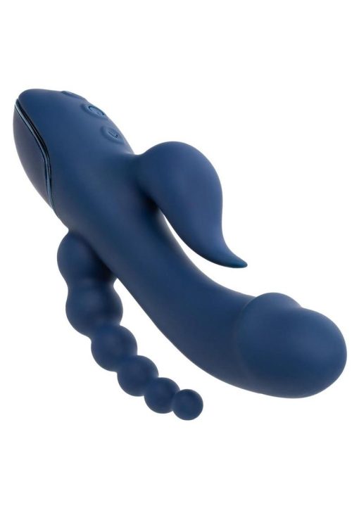 III Triple Orgasm Rechargeable Silicone Stimulating Vibrator - Navy Blue