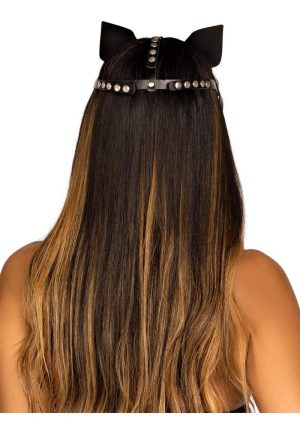 Leg Avenue Vegan Leather Studded Cat Mask - OS - Black